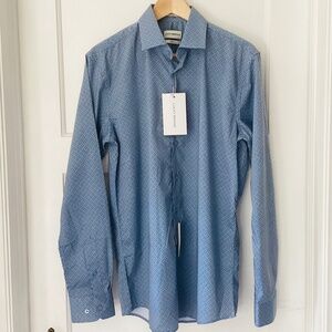 Lucky Brand Mens Slim Geometric Blue Long Sleeve Button Down Shirt M 15-15.5 NWT